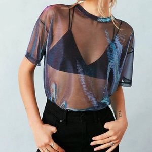 ✨✨Sexy Mesh Blouse Black See Through Women's Shiny